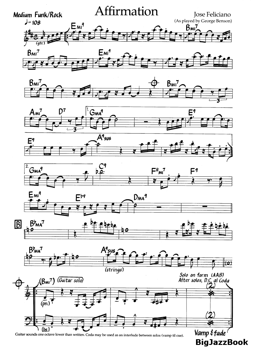 Ноты джазового стандарта: Affirmation (Jose Feliciano)