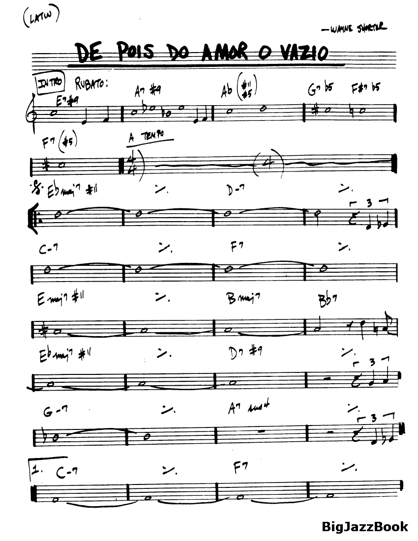 Ноты  джазового стандарта: De pois do amor o vazio (Wayne Shorter)
