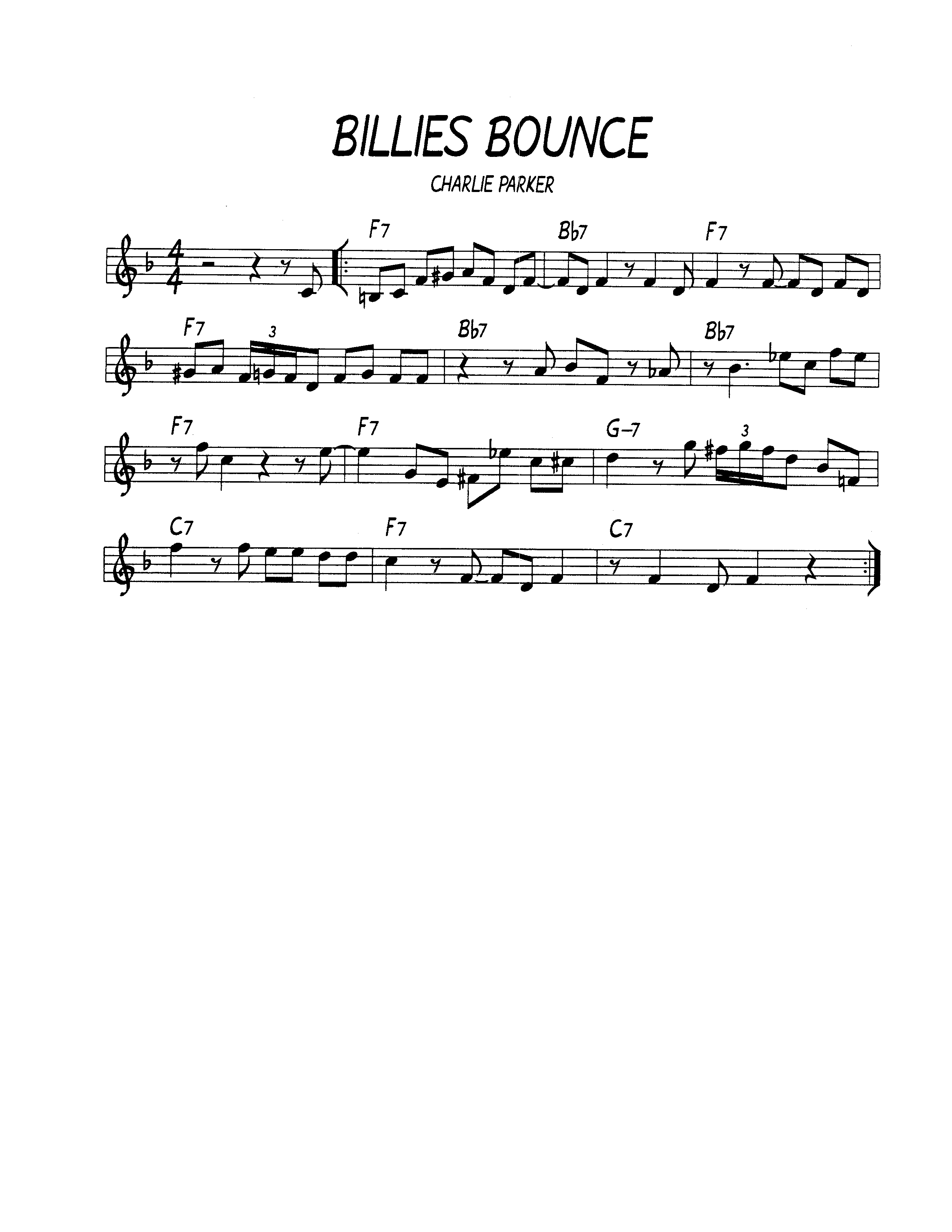 Ноты  джазового стандарта: Billie's bounce (Charlie Parker)
