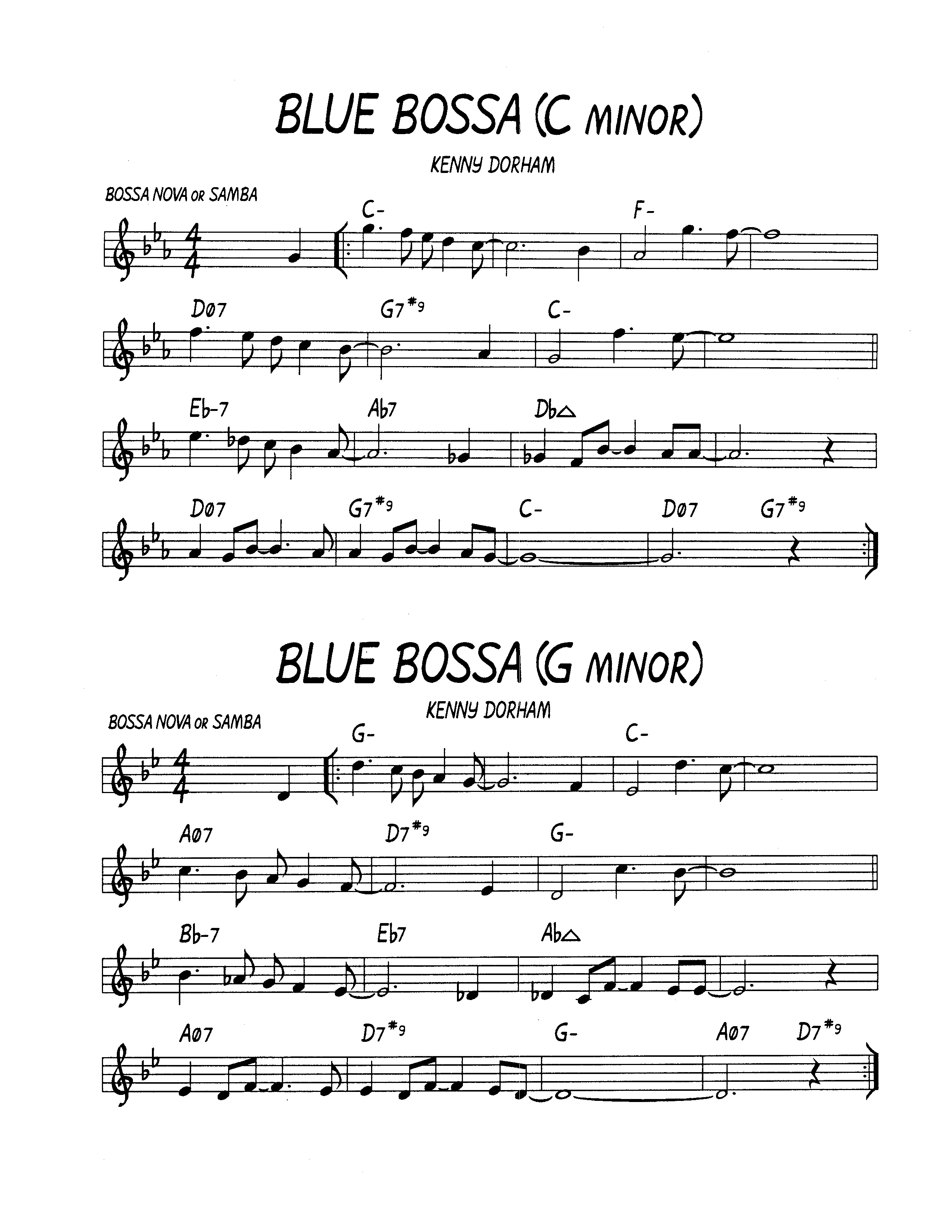 Ноты  джазового стандарта: Blue bossa (Kenny Dorham)