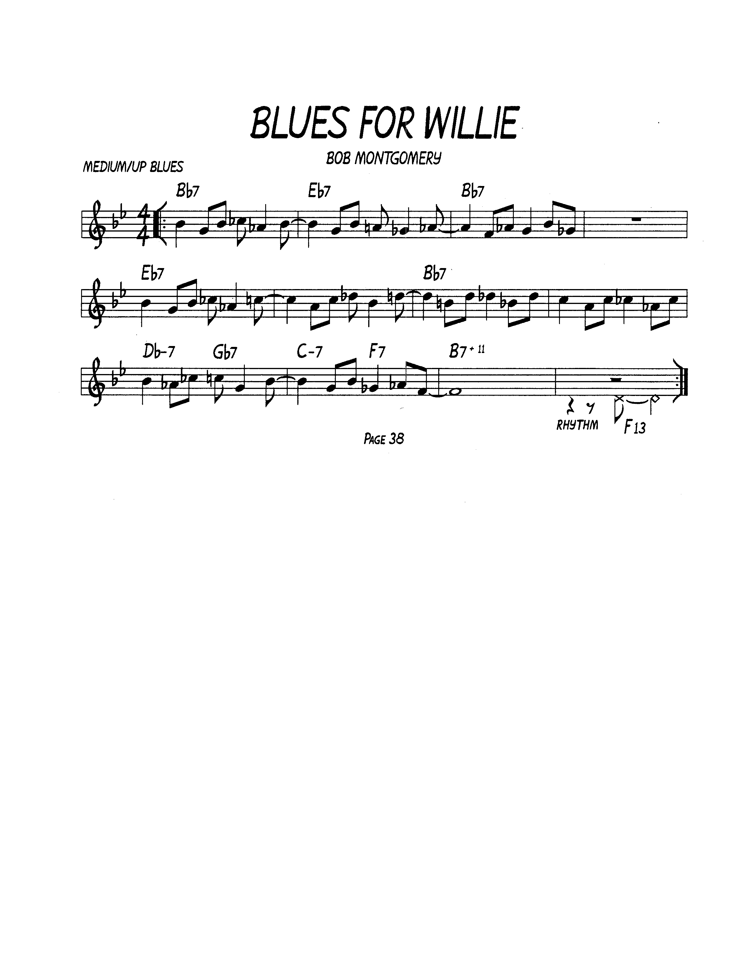 Ноты  джазового стандарта: Blues for willie (Bob Montgomery)