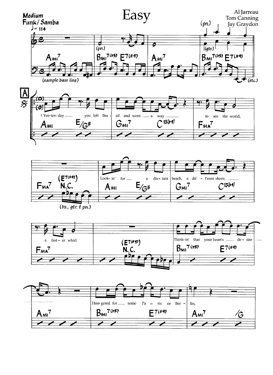 Ноты джазового стандарта: Easy (Al Jarreau/Tom Canning/Jay Graydon)