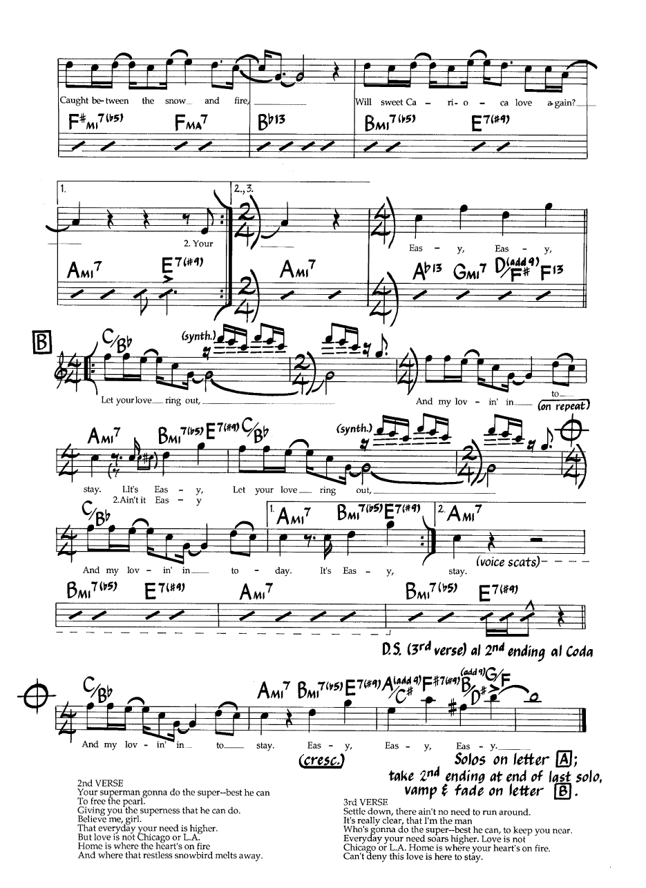 Ноты джазового стандарта: Easy (Al Jarreau/Tom Canning/Jay Graydon)