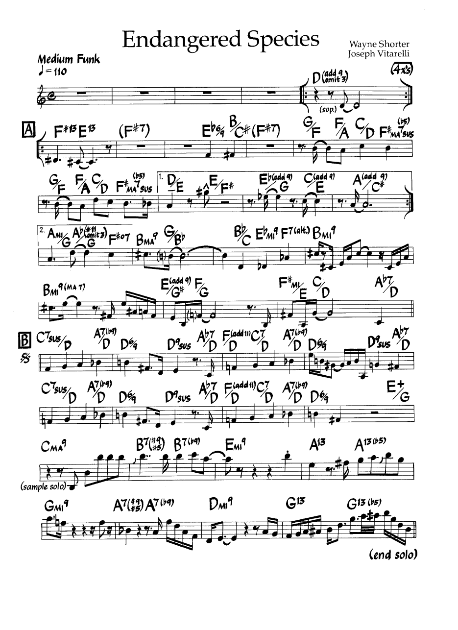 Ноты джазового стандарта: Endangered species (Wayne Shorter)