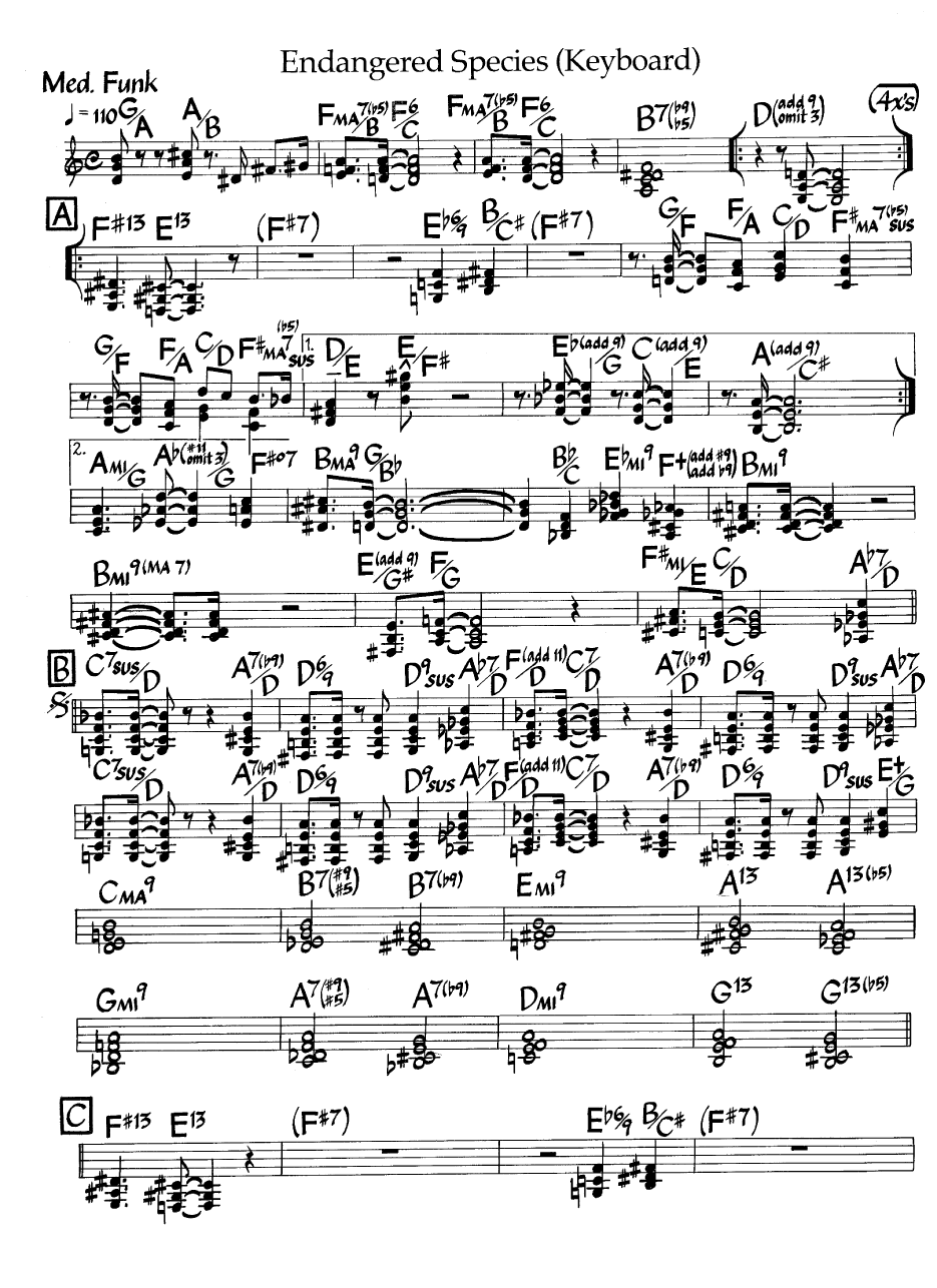 Ноты джазового стандарта: Endangered species (Wayne Shorter)