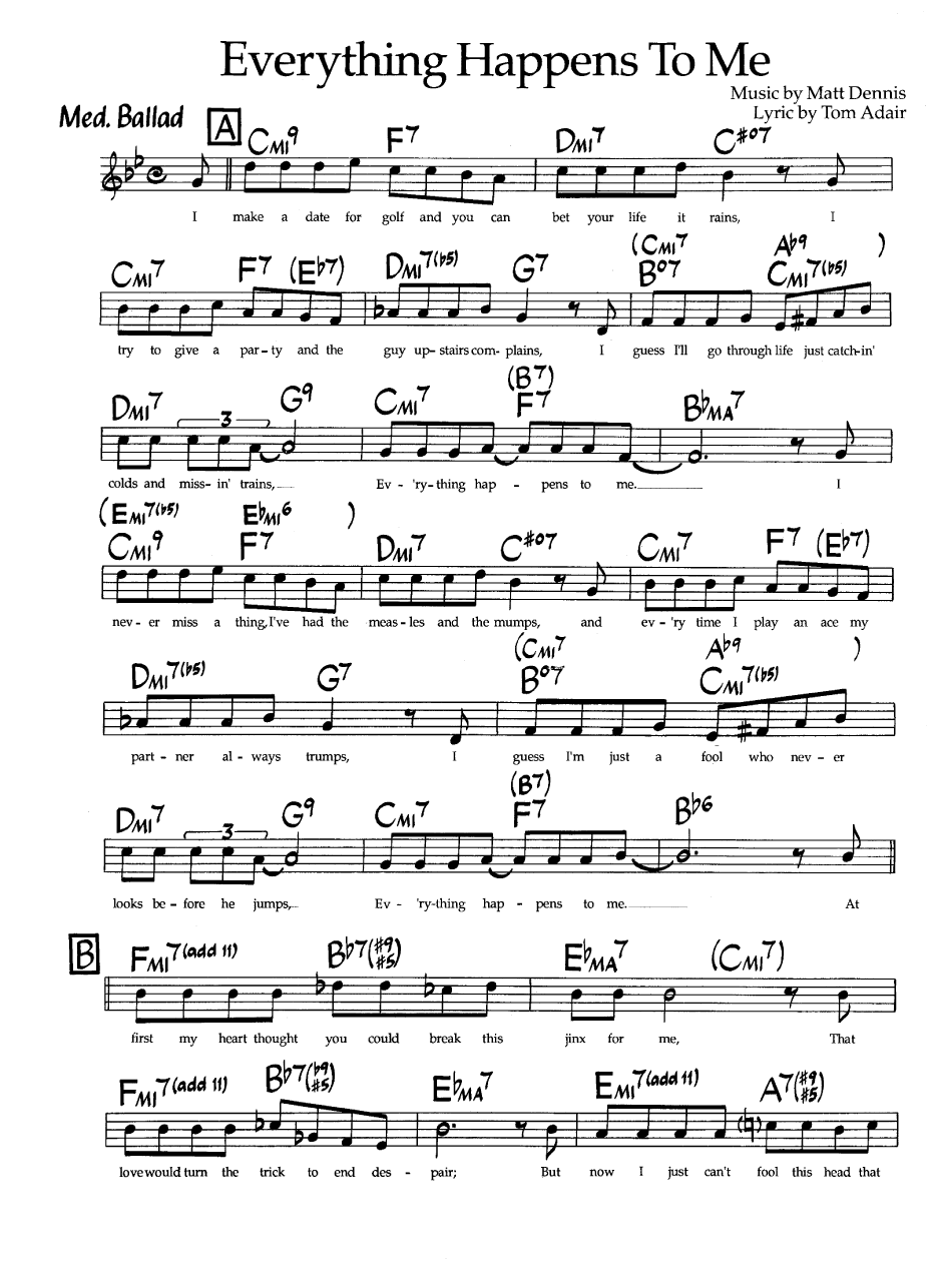 Ноты джазового стандарта: Everythind happens to me (Matt Dennis/Tom Adair)