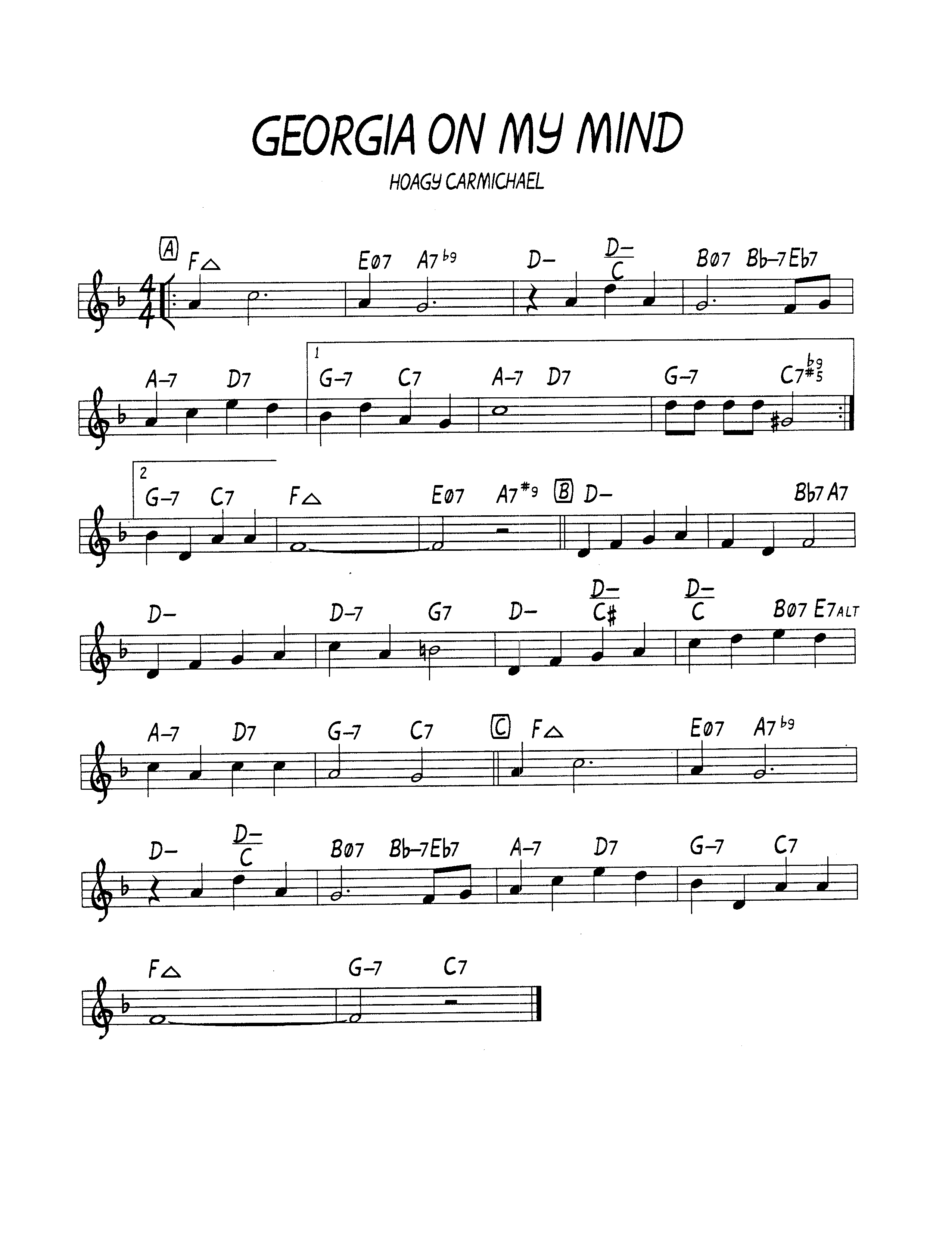 Ноты  джазового стандарта: Georgia on my mind (Hoagy Carmichael)