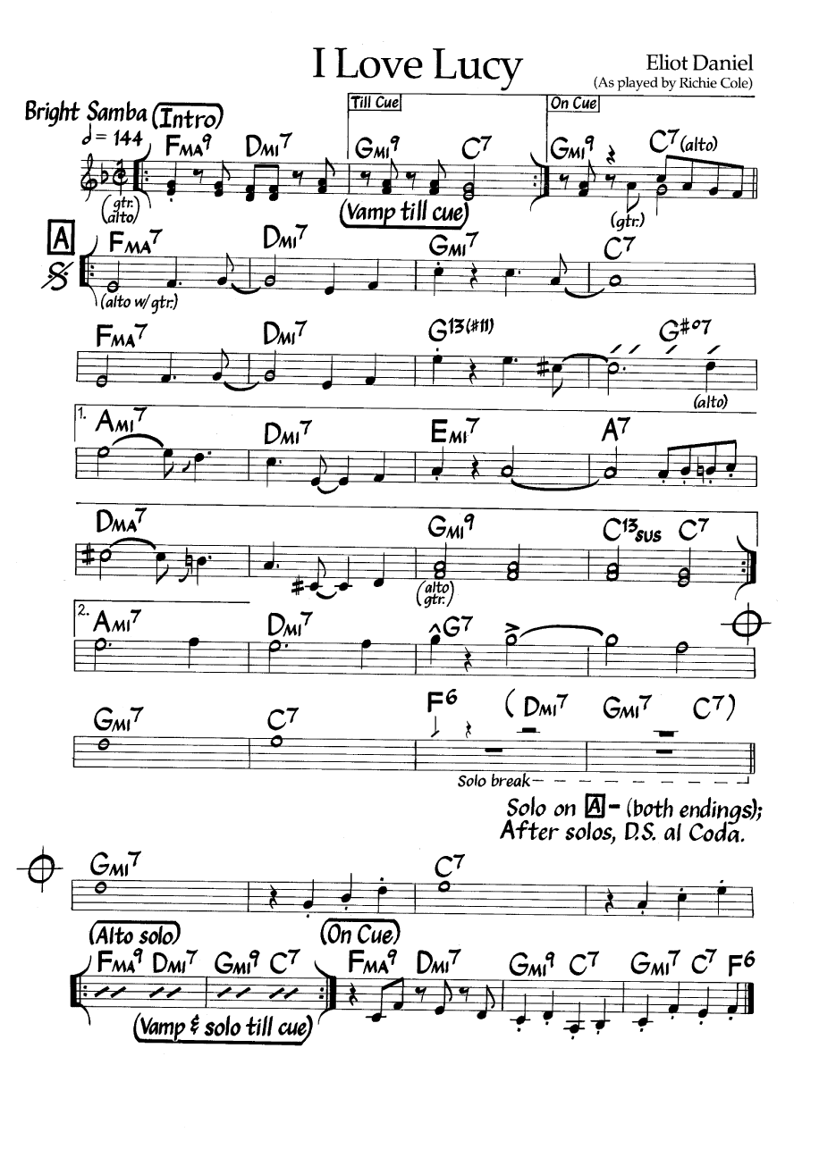 Ноты джазового стандарта: I love lucy (Eliot Daniel)