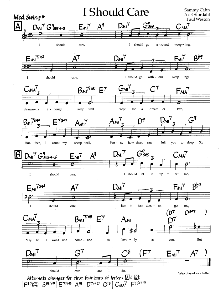 Ноты джазового стандарта: I should care (Sammy Cahn/Axel Stordahl/Paul Weston)