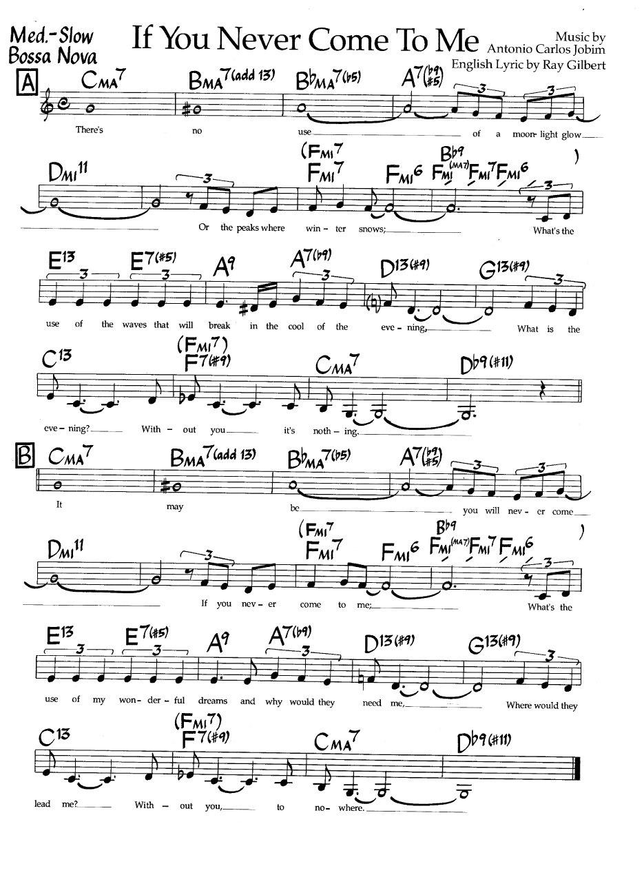 Ноты джазового стандарта: If you never come to me (Antonio Carlos Jobim/Ray Gilbert)