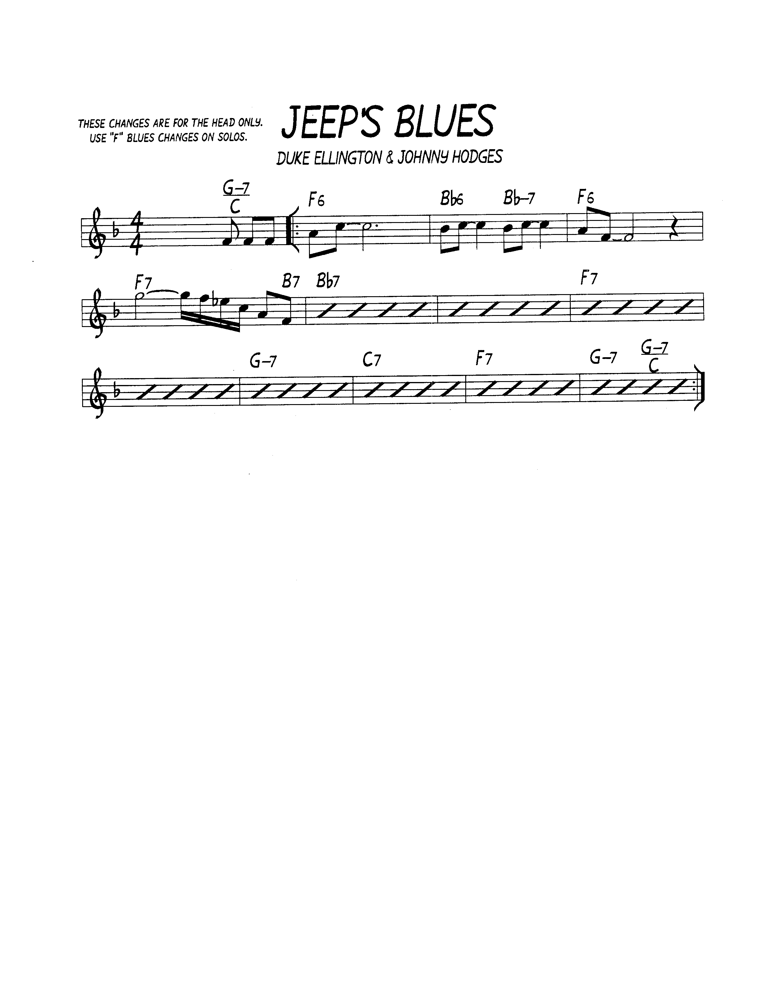 Ноты  джазового стандарта: Jeep's blues (John Coltrane/Johnny Hodges)