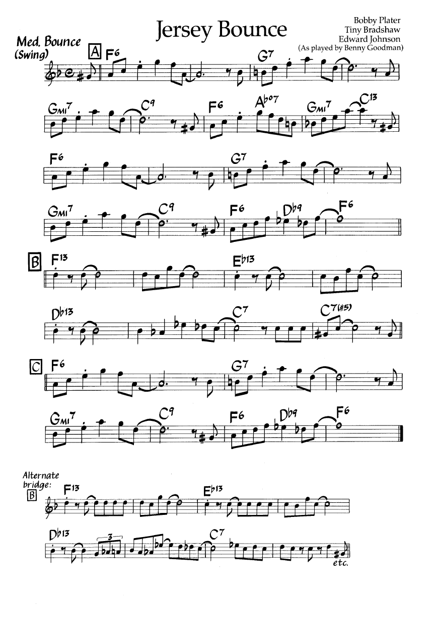 Ноты джазового стандарта: Jersey bounce (Bobby Plater/Tiny Bradshaw/Edward Johnson)
