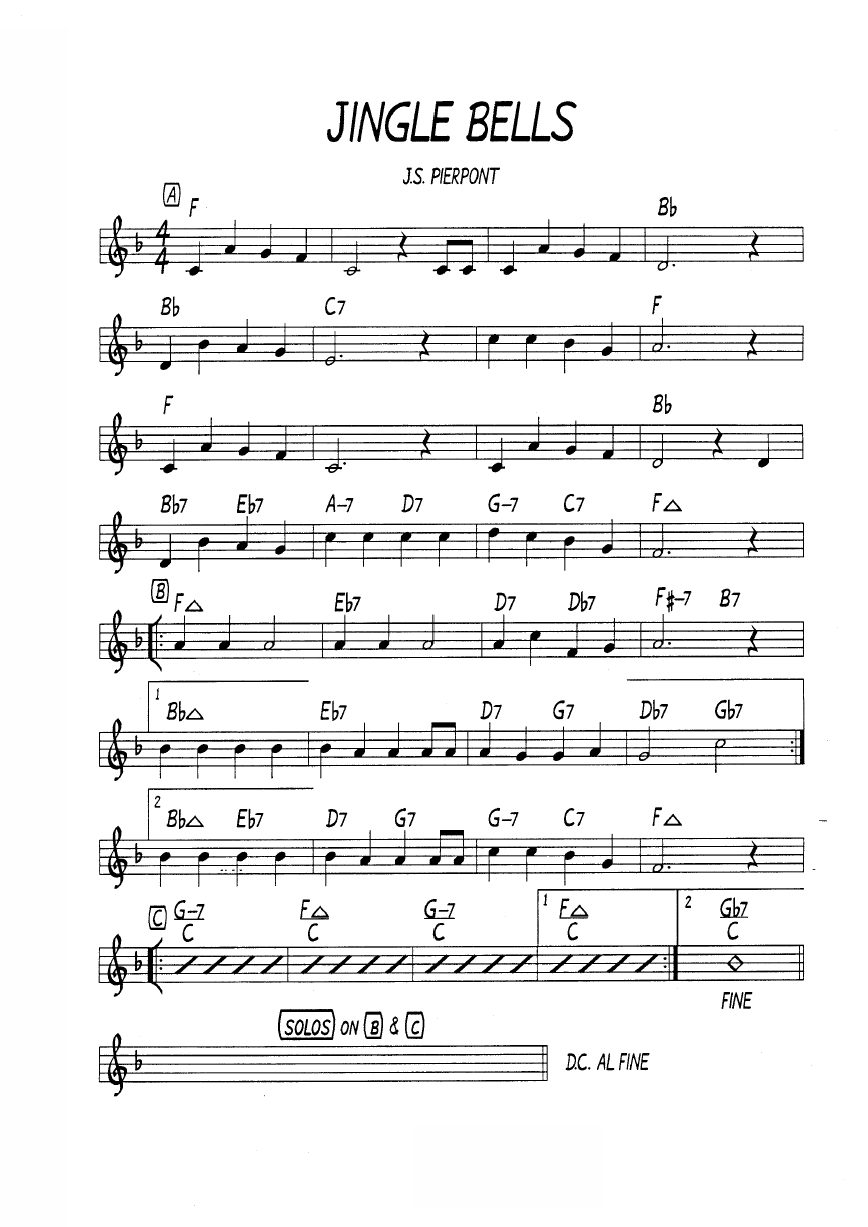 Ноты  джазового стандарта: Jingle bells (J.S. Pierpont)