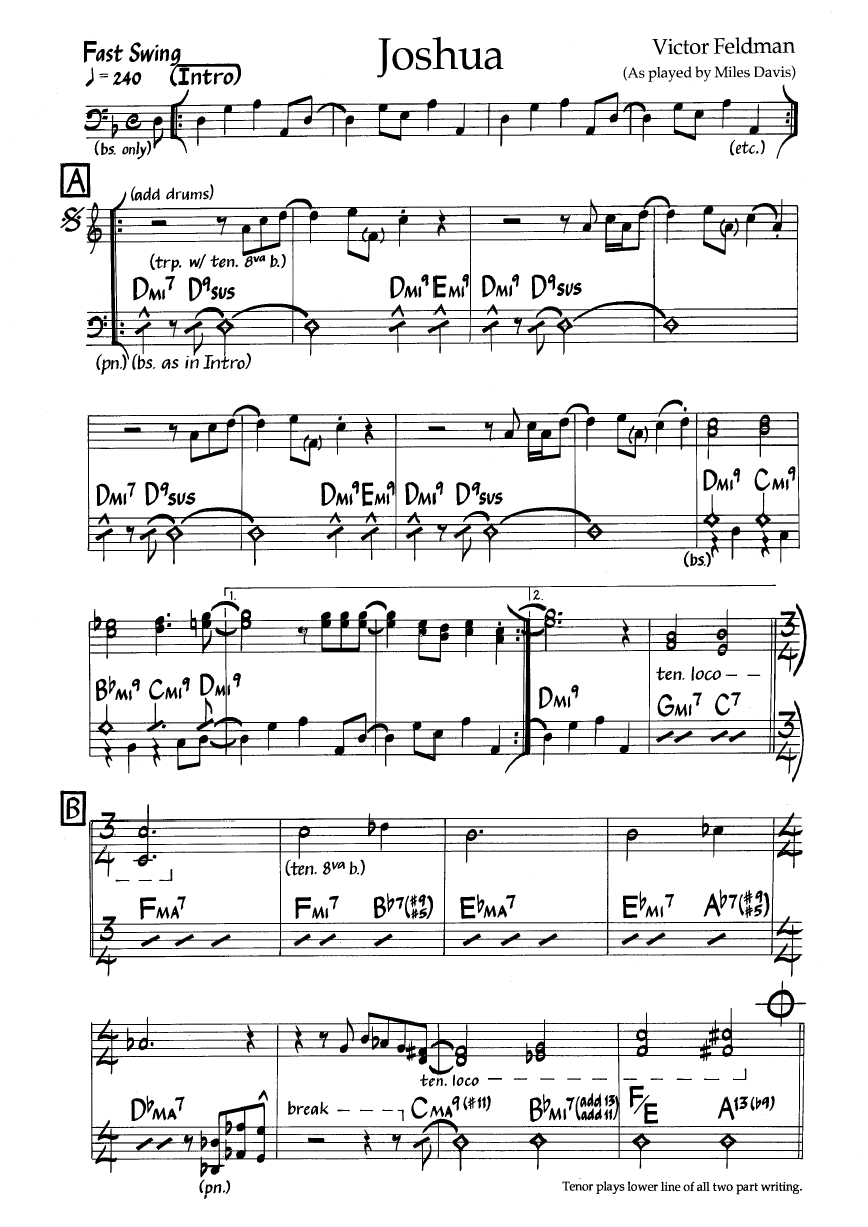 Ноты джазового стандарта: Joshua (Victor Feldman)
