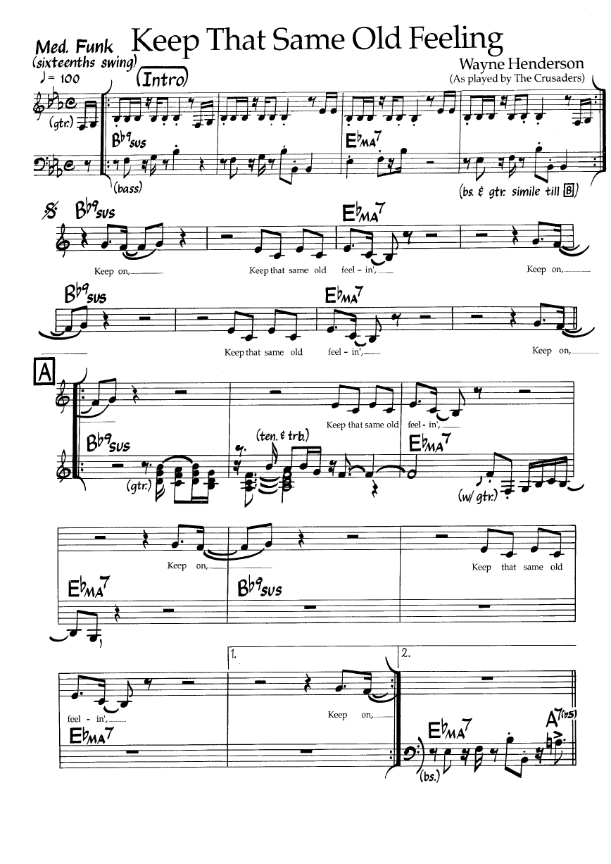 Ноты джазового стандарта: Keep that same old feeling (Wayne Henderson)