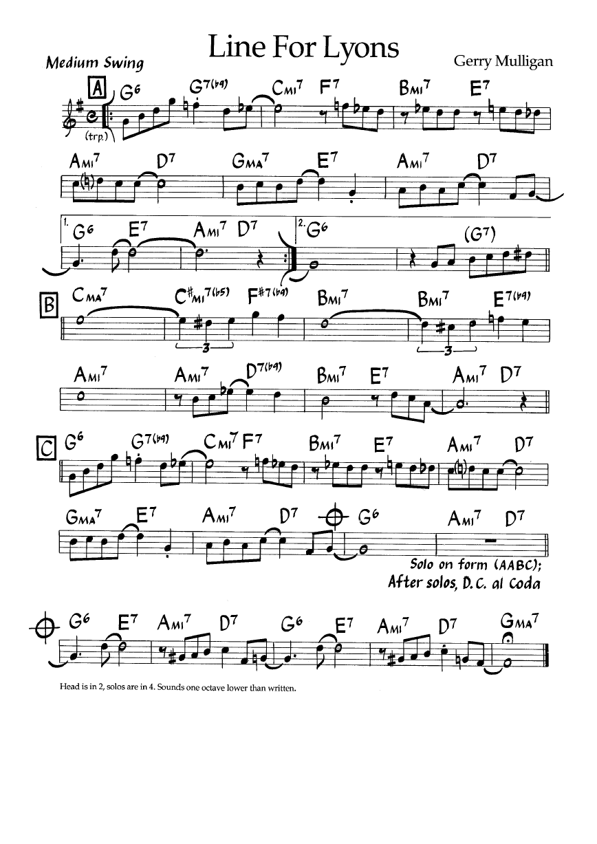 Ноты джазового стандарта: Line for lyons (Gerry Mulligan)