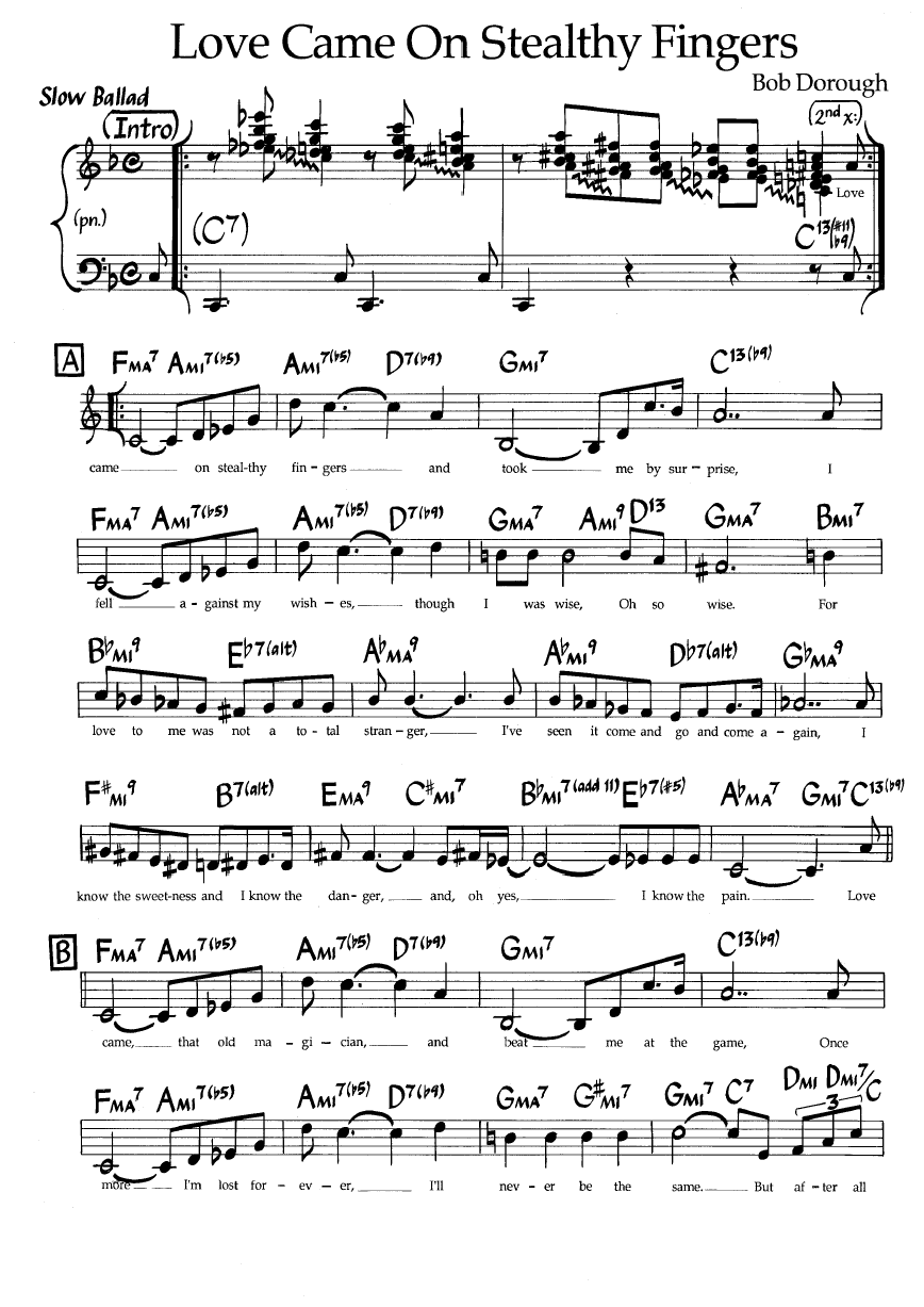 Ноты джазового стандарта: Love came on stealthy fingers (Bob Dorough)
