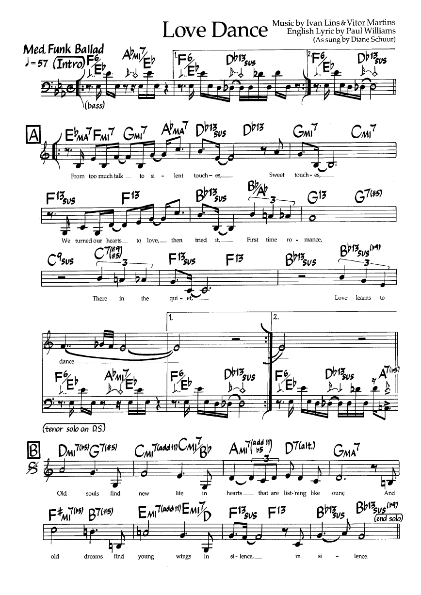 Ноты джазового стандарта: Love dance (Ivan Lins/Vitor Martins/Paul Williams)