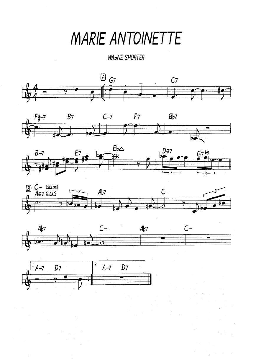 Ноты  джазового стандарта: Marie antoinette (Wayne Shorter)