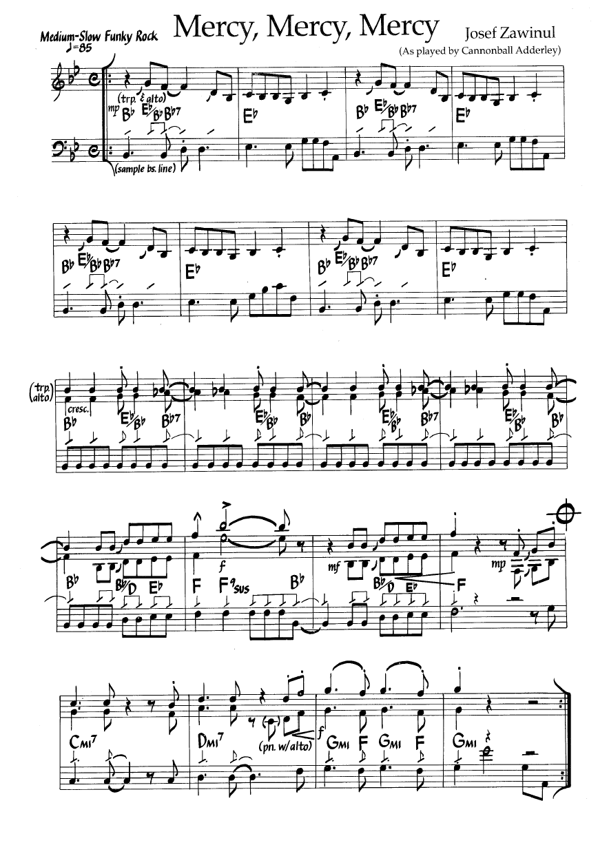 Ноты джазового стандарта: Mercy, mercy, mercy (Josef Zawinul)