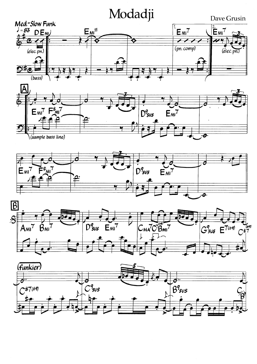 Ноты джазового стандарта: Modadji (Dave Grusin)