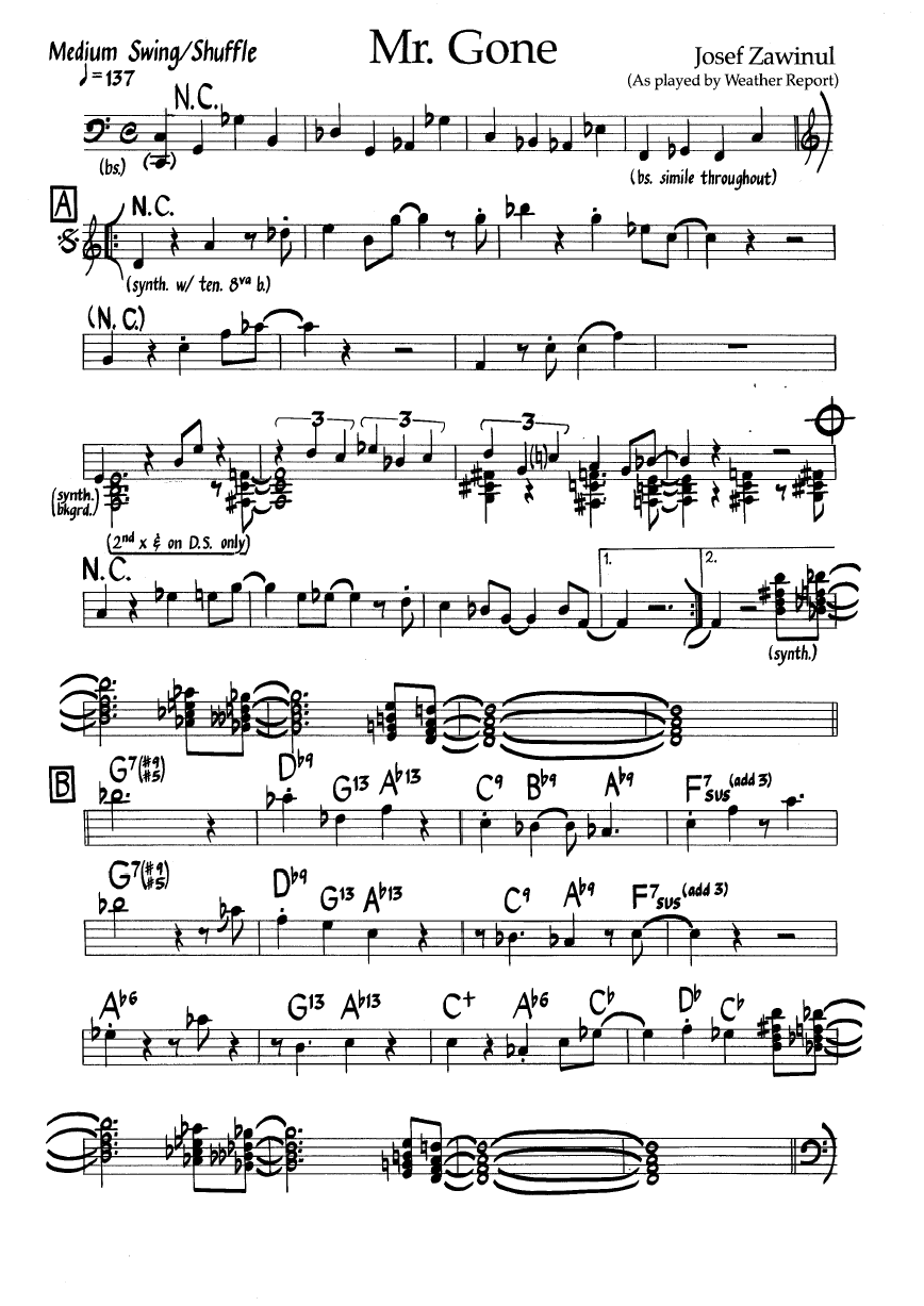 Ноты джазового стандарта: Mr. Gone (Josef Zawinul)