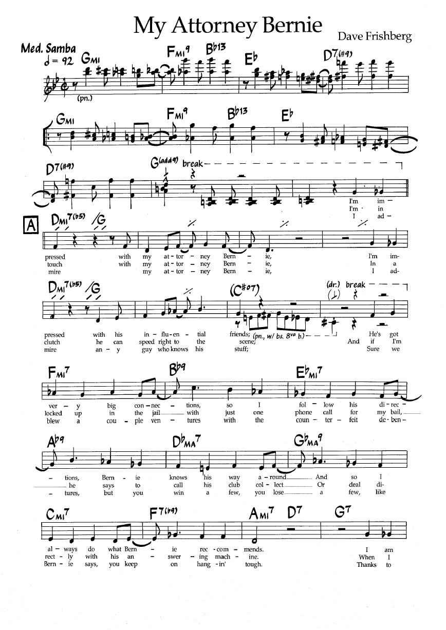 Ноты джазового стандарта: My attorney bernie (Dave Frishberg)