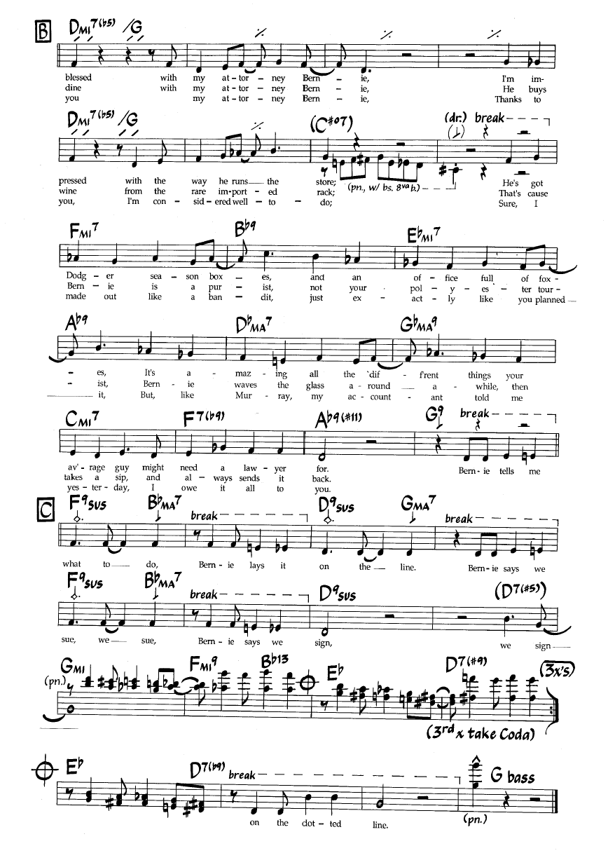 Ноты джазового стандарта: My attorney bernie (Dave Frishberg)