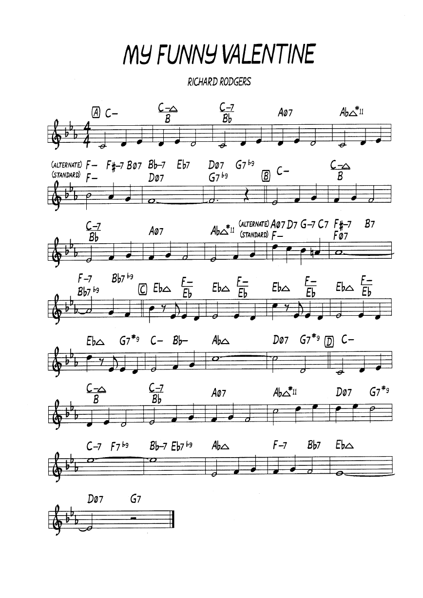 Ноты  джазового стандарта: My funny valentine (Richard Rodgers)