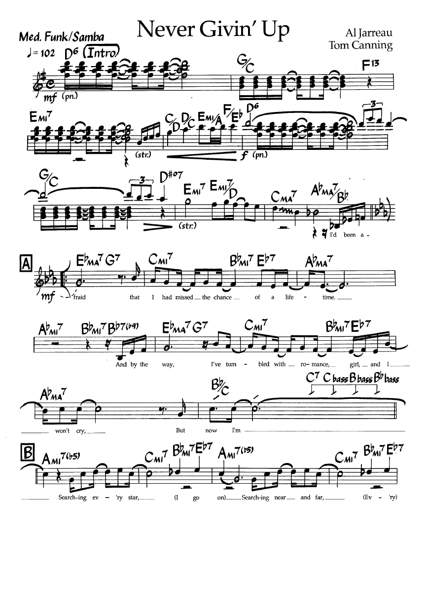 Ноты джазового стандарта: Neveer givin up (Al Jarreau/Tom Canning)