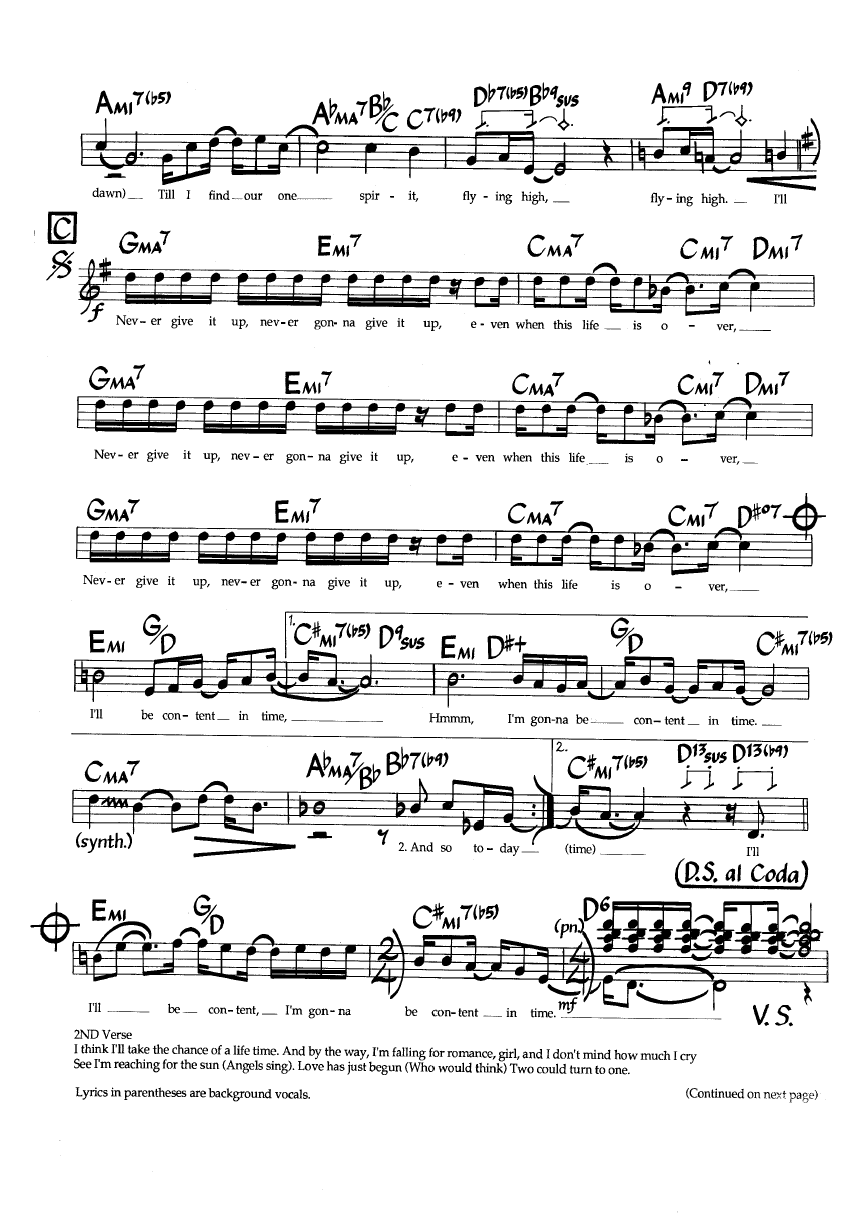 Ноты джазового стандарта: Neveer givin up (Al Jarreau/Tom Canning)