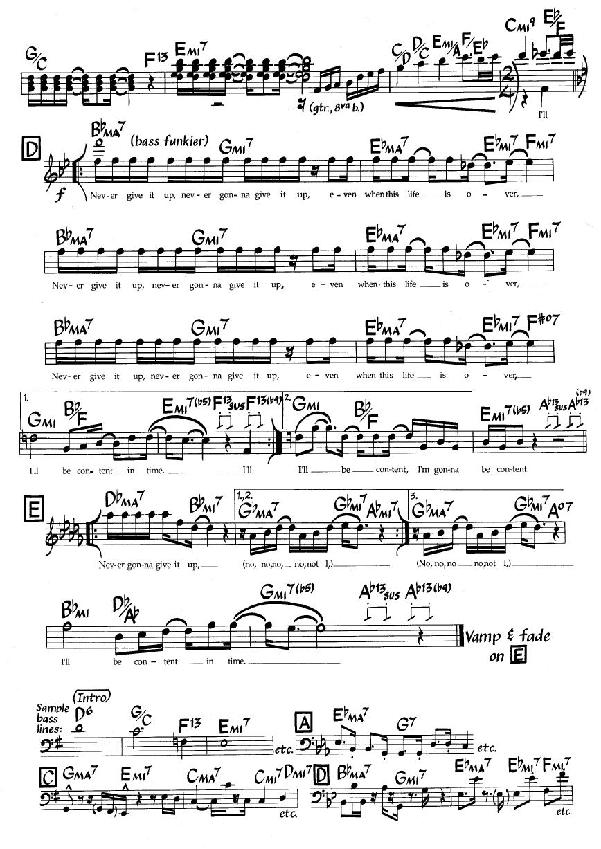 Ноты джазового стандарта: Neveer givin up (Al Jarreau/Tom Canning)