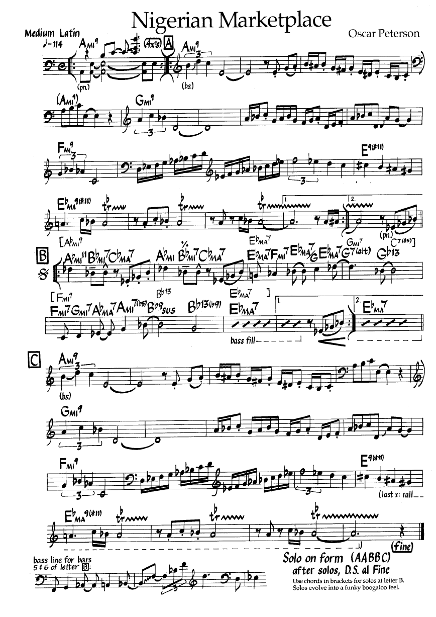 Ноты джазового стандарта: Nigerian marketplace (Oscar Peterson)