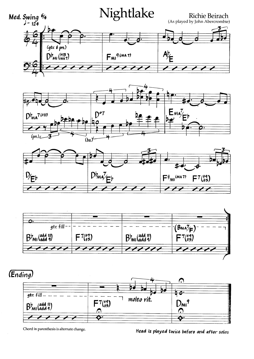 Ноты джазового стандарта: Nightlake (Richie Beirach)