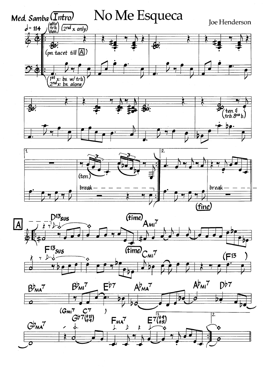 Ноты джазового стандарта: No me esqueca (Joe Henderson)