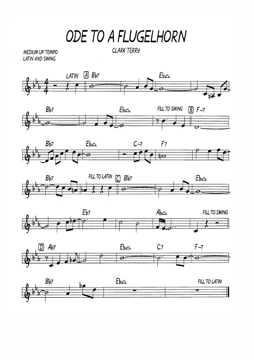 Ноты  джазового стандарта: Ode to a flugelhorn (Clark Terry)