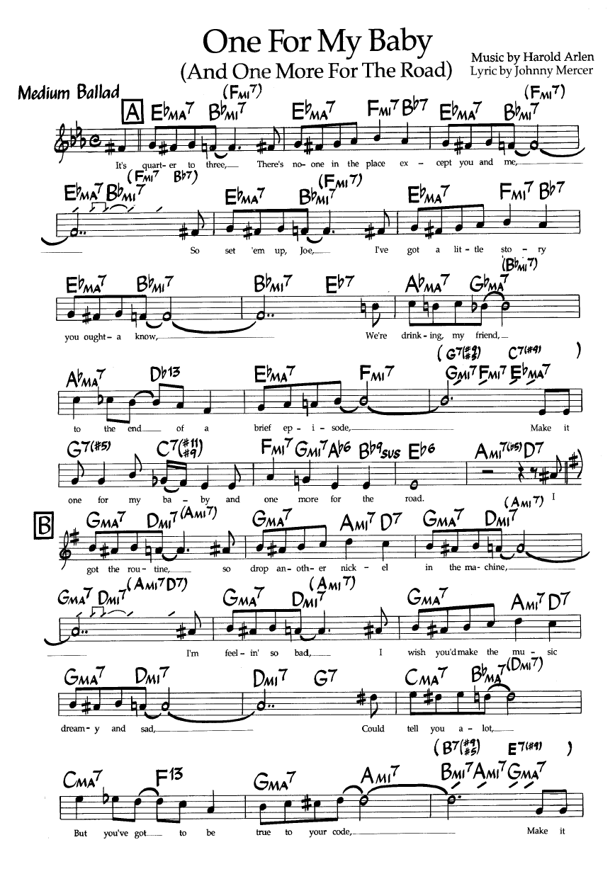 Ноты джазового стандарта: One for my baby (Harold Arlen/Johnny Mercer)