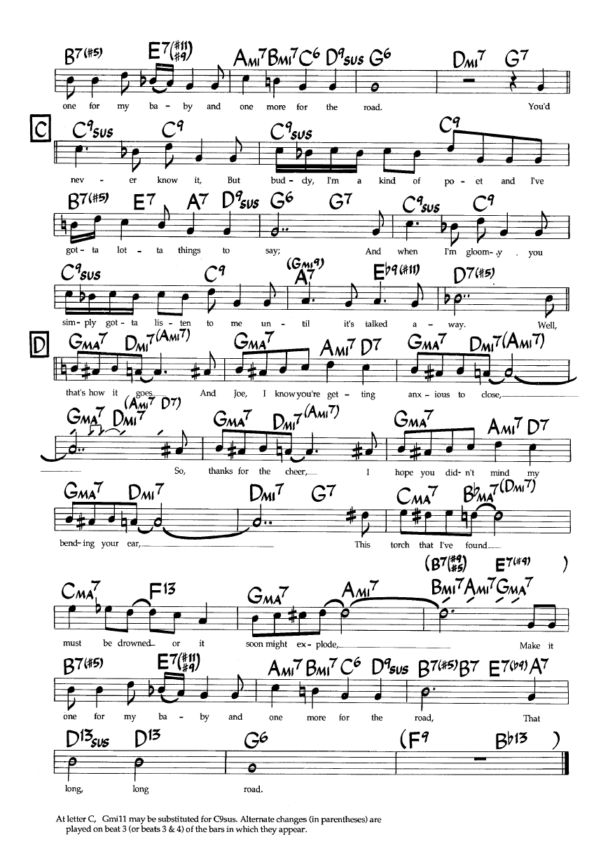 Ноты джазового стандарта: One for my baby (Harold Arlen/Johnny Mercer)