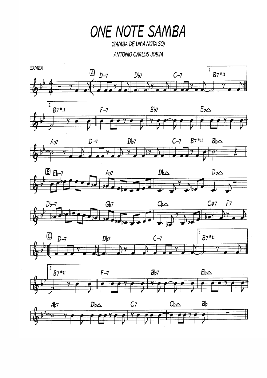 Ноты  джазового стандарта: One note samba (Antonio Carlos Jobim)