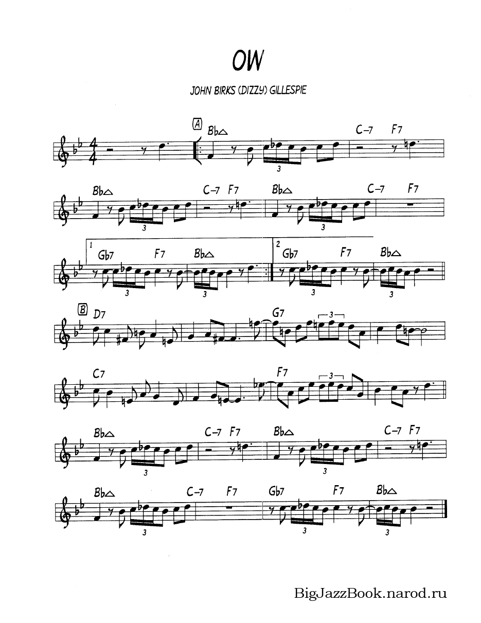 Ноты  джазового стандарта: Ow (Dizzy Gillespie)