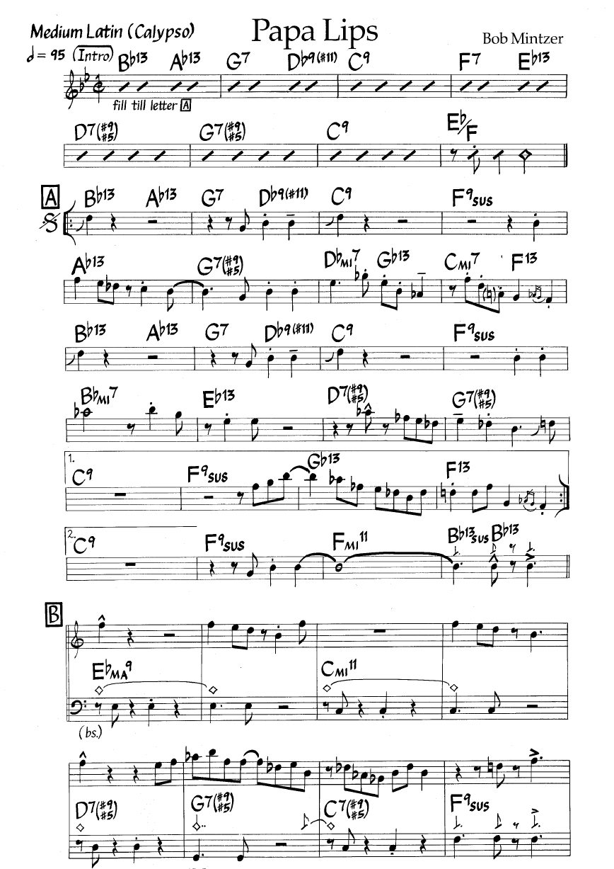 Ноты джазового стандарта: Papa lips (Bob Mintzer)
