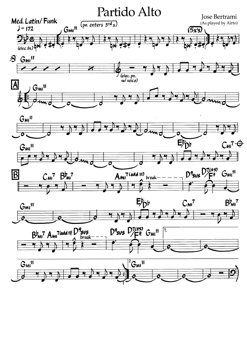 Ноты джазового стандарта: Partido alto (Josef Bertrami)