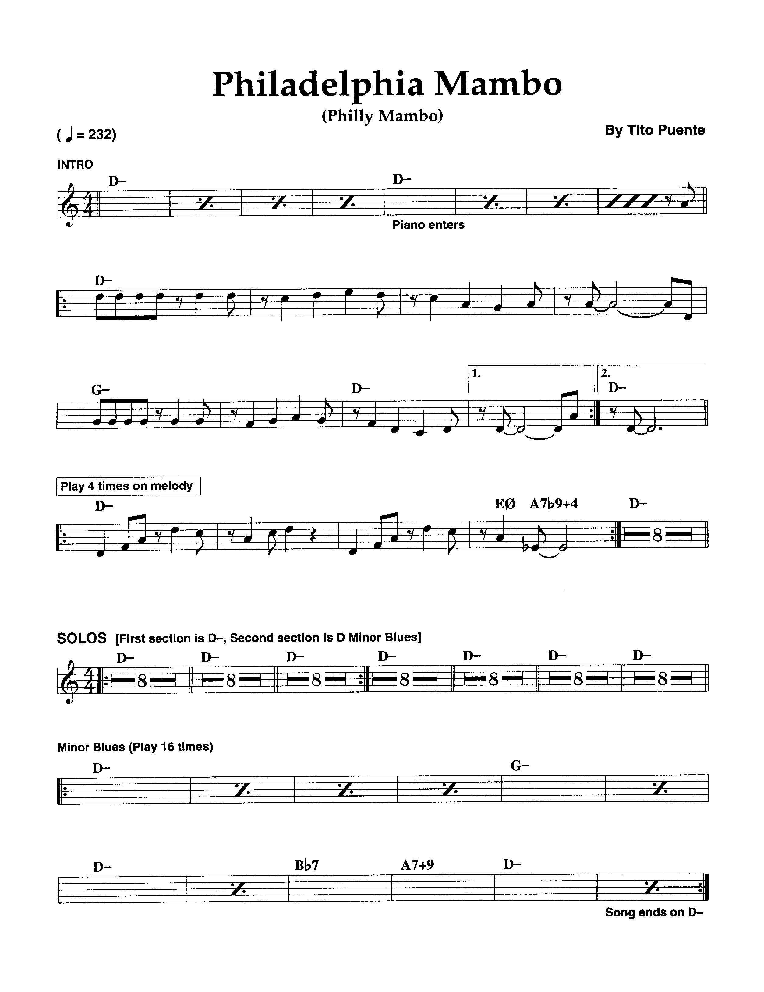 Ноты  джазового стандарта: Philadelphia mambo (Tito Puente)