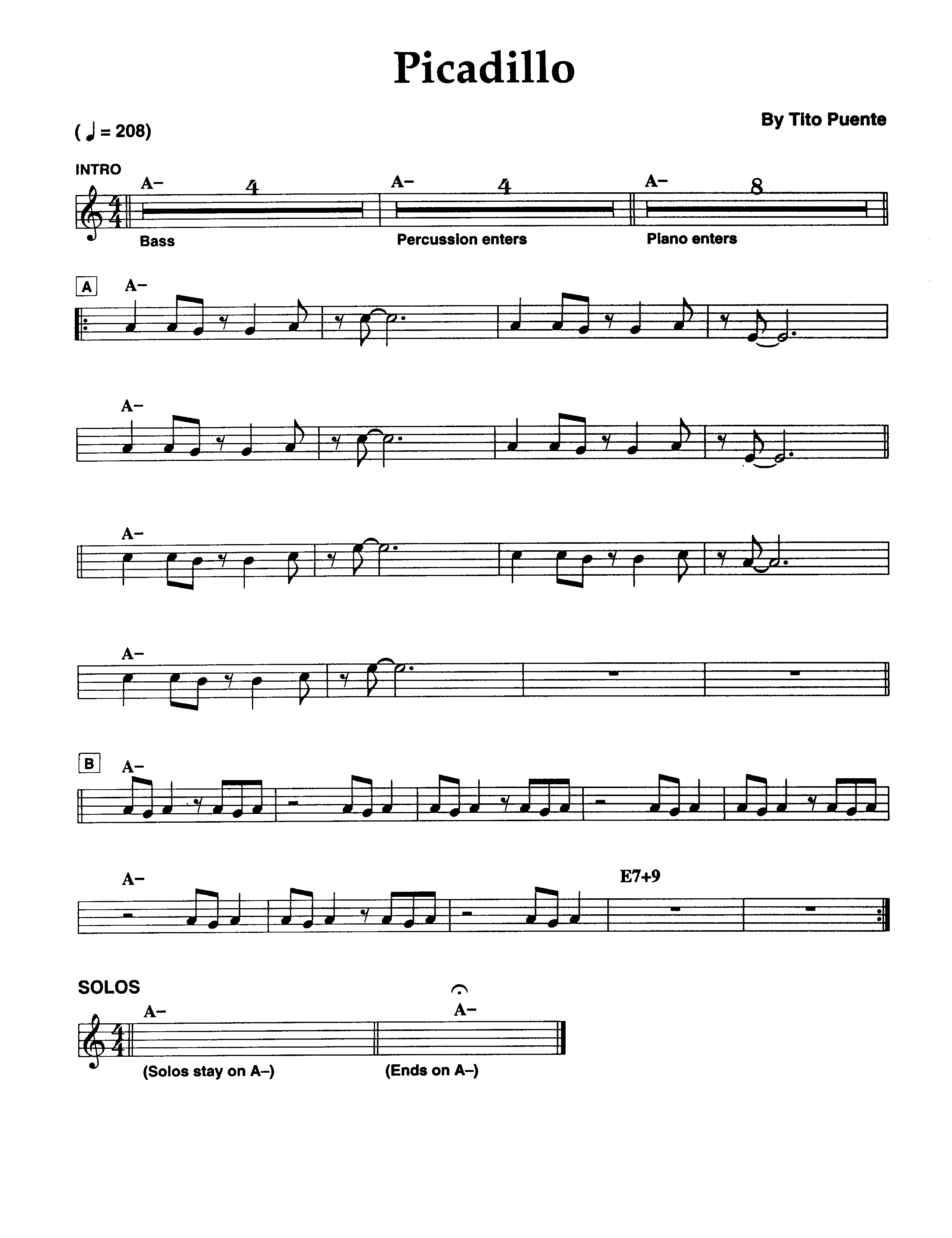 Ноты  джазового стандарта: Picadillo (Tito Puente)
