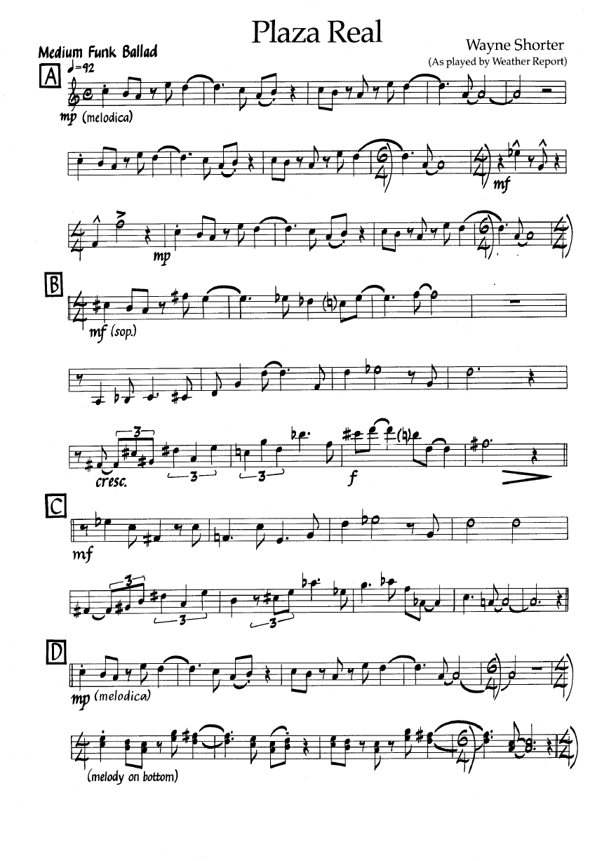 Ноты джазового стандарта: Plaza real (Wayne Shorter)