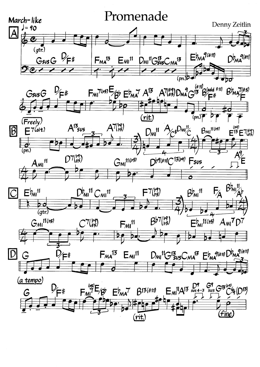 Ноты джазового стандарта: Promenade (Denny Zeitlin)