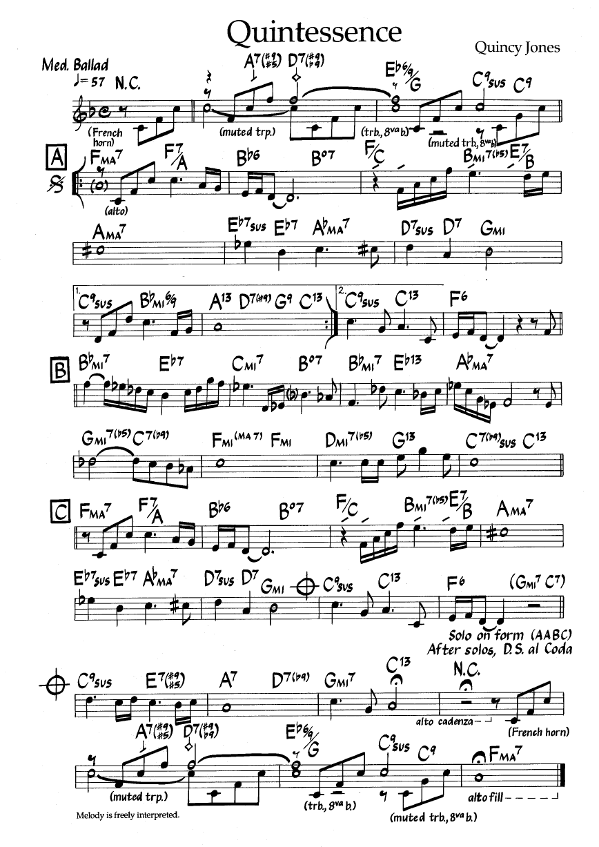 Ноты джазового стандарта: Quintessence (Quincy Jones)