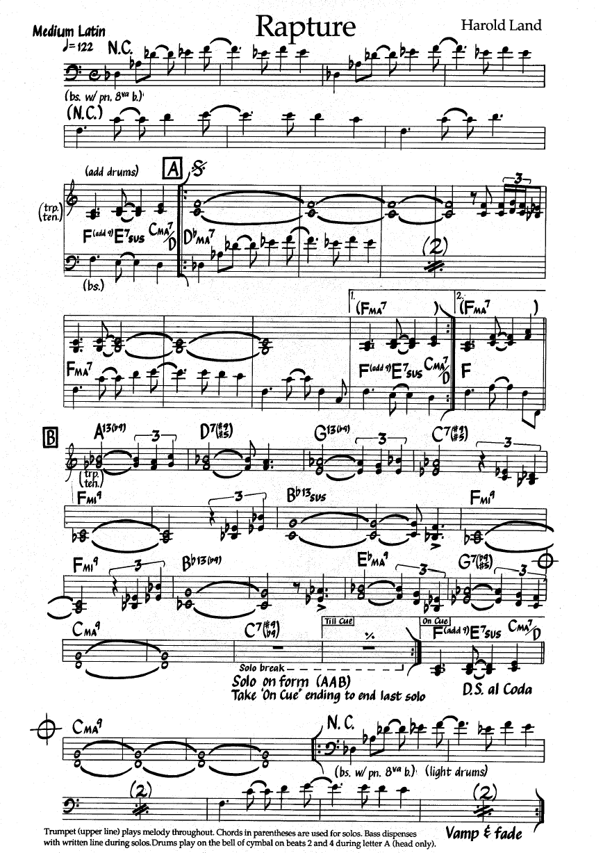 Ноты джазового стандарта: Rapture (Harold Land)