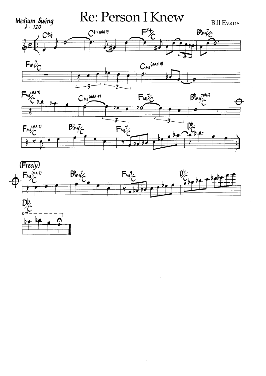 Ноты джазового стандарта: Re: Person i knew (Bill Evans)