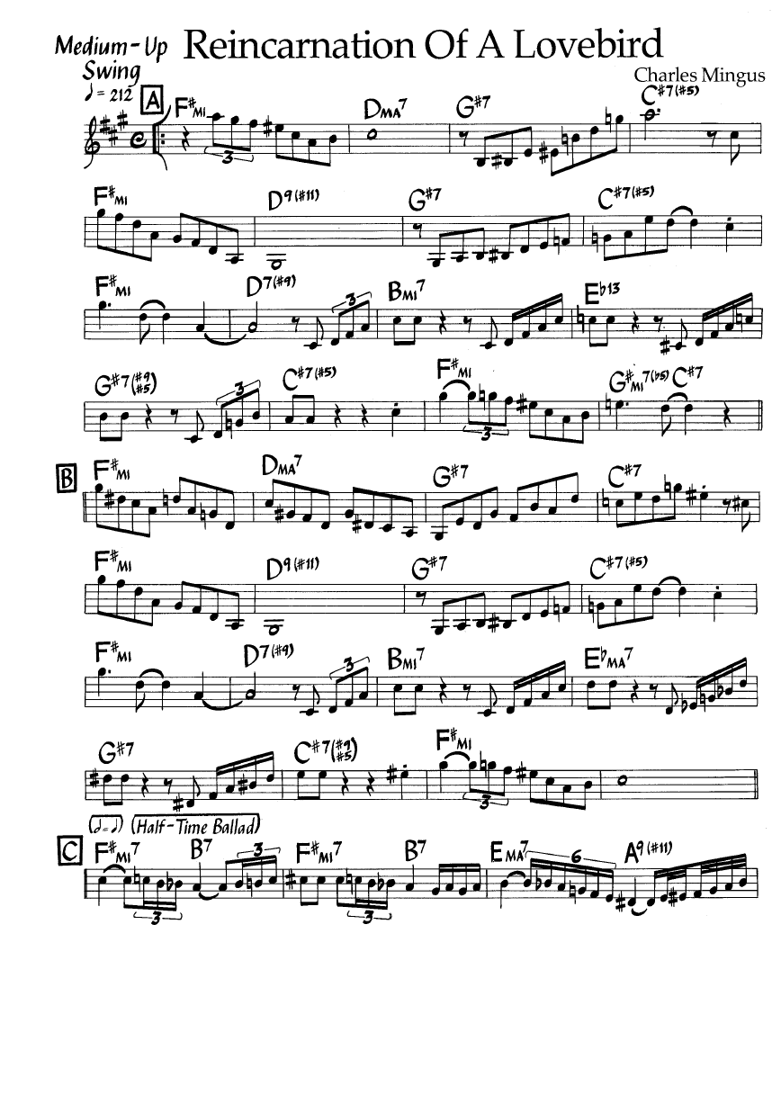 Ноты джазового стандарта: Reincarnation of a lovebird (Charles Mingus)
